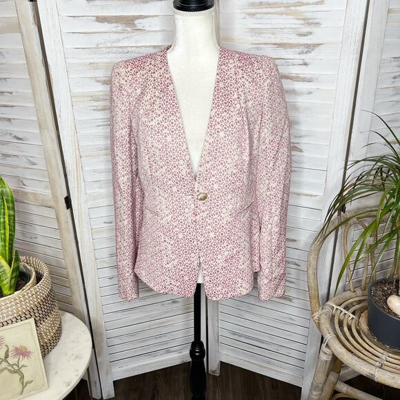 ESCADA Women's 36 US 6 Button Blazer Jacket Pink Animal Geo Print Quiet Luxury - Picture 2 of 13